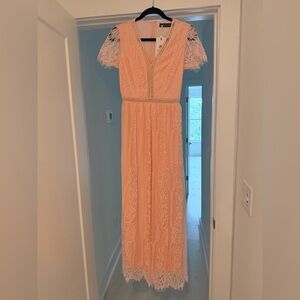 Chic Lace Maxi Dress in Peach